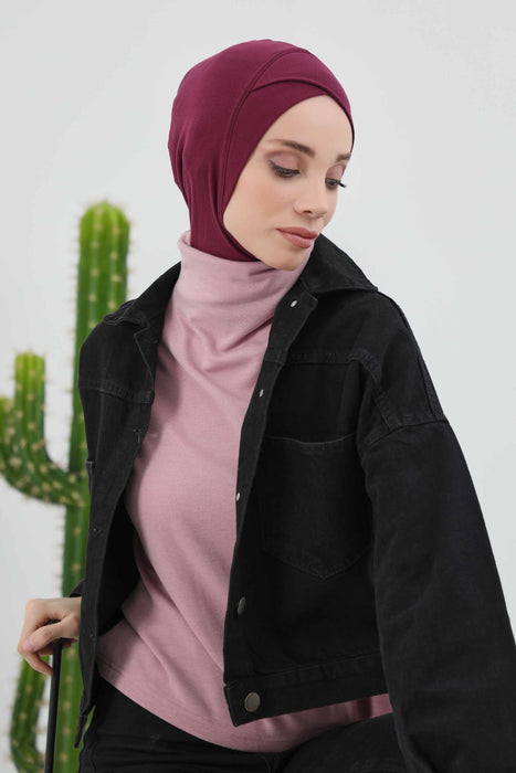 Turbanhaube innen mit Kreuzstich-Design für Damen, Turbanhaube innen in Einheitsgröße für Damen, schlichte gerippte Hijab-Turbanhaube für den Winter, TB-4RB