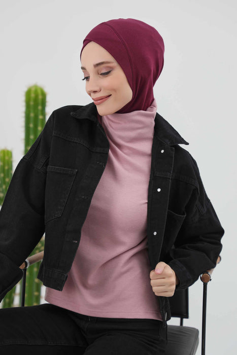 Turbanhaube innen mit Kreuzstich-Design für Damen, Turbanhaube innen in Einheitsgröße für Damen, schlichte gerippte Hijab-Turbanhaube für den Winter, TB-4RB