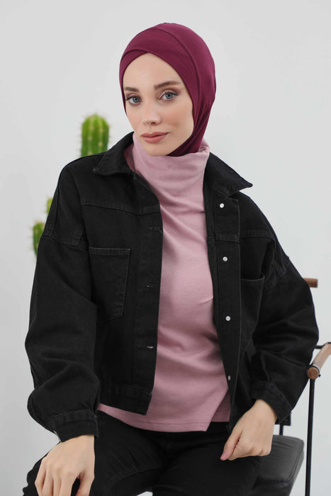 Turbanhaube innen mit Kreuzstich-Design für Damen, Turbanhaube innen in Einheitsgröße für Damen, schlichte gerippte Hijab-Turbanhaube für den Winter, TB-4RB