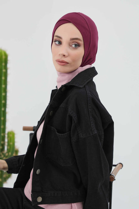 Turbanhaube innen mit Kreuzstich-Design für Damen, Turbanhaube innen in Einheitsgröße für Damen, schlichte gerippte Hijab-Turbanhaube für den Winter, TB-4RB