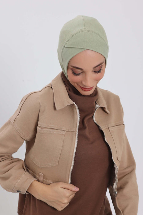 Turbanhaube innen mit Kreuzstich-Design für Damen, Turbanhaube innen in Einheitsgröße für Damen, schlichte gerippte Hijab-Turbanhaube für den Winter, TB-4RB