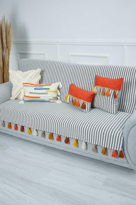 غطاء أريكة بوهو متعدد الألوان مصنوع حسب الطلب 3 مقاعد غطاء أريكة لغرفة المعيشة غطاء حماية للأريكة بنمط مخطط، KO-30