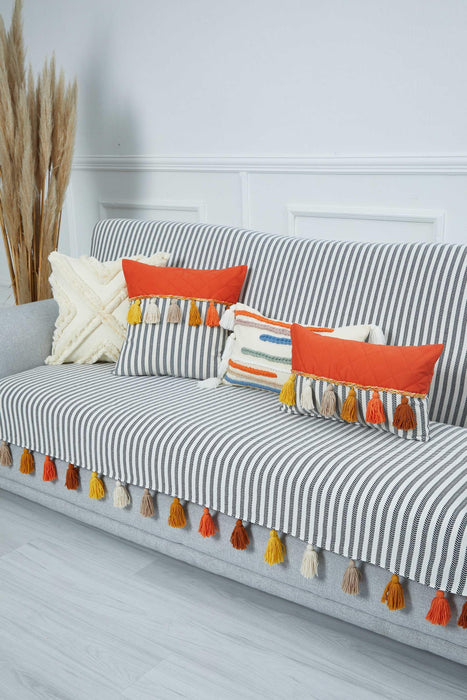 غطاء أريكة بوهو متعدد الألوان مصنوع حسب الطلب 3 مقاعد غطاء أريكة لغرفة المعيشة غطاء حماية للأريكة بنمط مخطط، KO-30