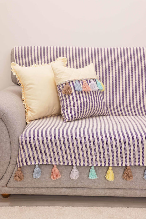 Custom-Made Boho Multicolored Tassel Sofa Cover 3 Seater Couch Slipcover Living Room Striped Pattern Couch Protector Sofa Cover,KO-30