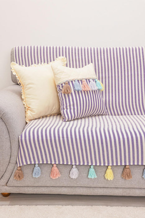 Custom-Made Boho Multicolored Tassel Sofa Cover 3 Seater Couch Slipcover Living Room Striped Pattern Couch Protector Sofa Cover,KO-30