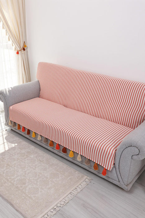 Custom-Made Boho Multicolored Tassel Sofa Cover 3 Seater Couch Slipcover Living Room Striped Pattern Couch Protector Sofa Cover,KO-30