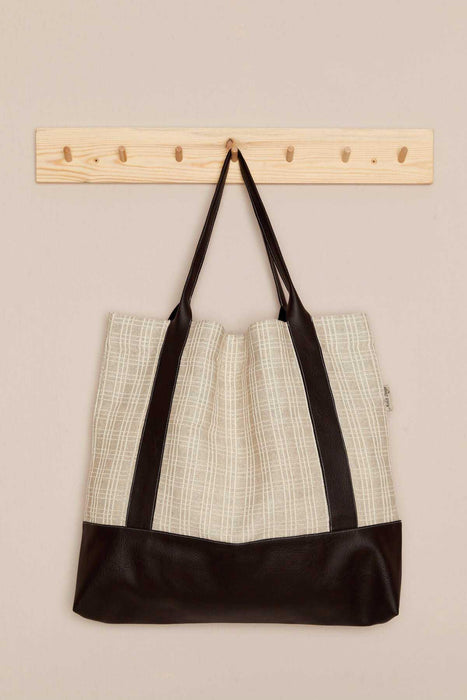 Denim Linen Textured Hand Shoulder Bag for Women Tote Bag Casual Daily Bag Large Capacity,C-3 Grey - Dark Brown