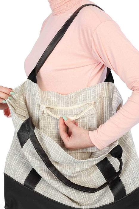 Denim Linen Textured Hand Shoulder Bag for Women Tote Bag Casual Daily Bag Large Capacity,C-3 Grey - Dark Brown