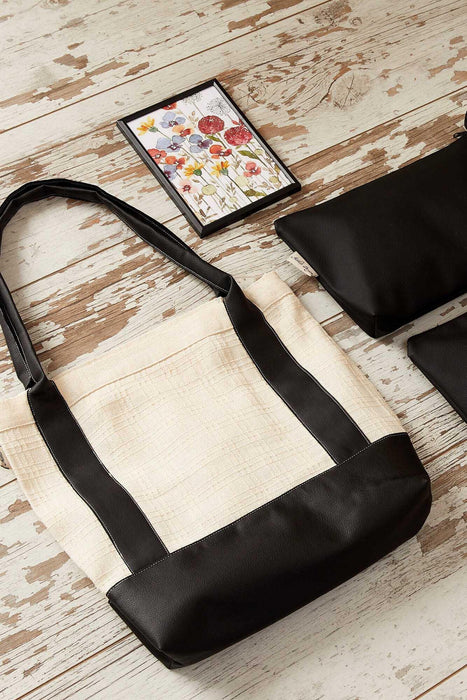 Denim Linen Textured Hand Shoulder Bag for Women Tote Bag Casual Daily Bag Large Capacity,C-3 Ivory - Dark Brown
