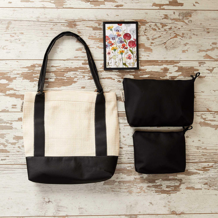 Denim Linen Textured Hand Shoulder Bag for Women Tote Bag Casual Daily Bag Large Capacity,C-3 Ivory - Dark Brown
