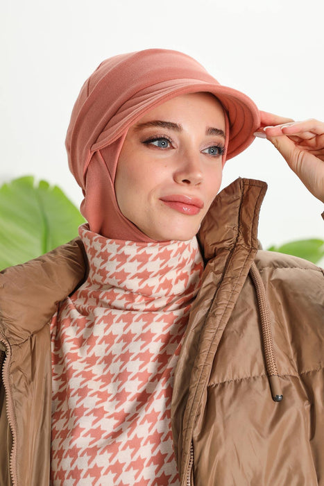 Detachable Visor Winter Turban for Women, Ribbed Polyviscose Stretch Headwrap, Stylish One-Size Cap for Cold Weather,B-82RB