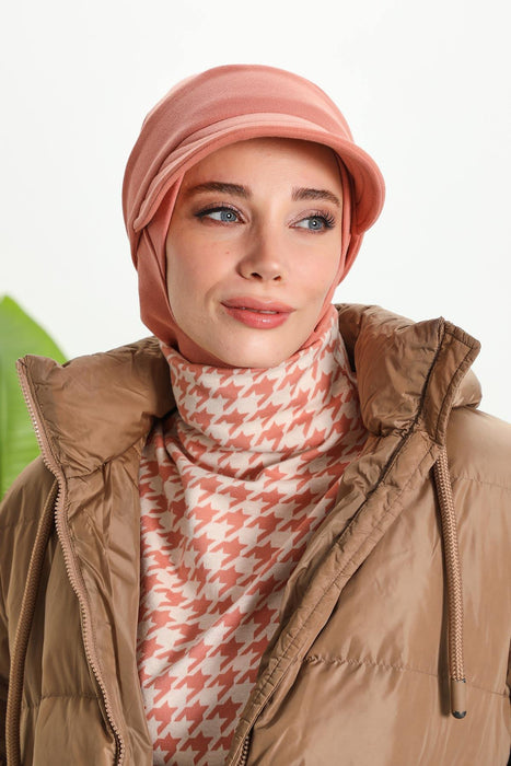 Detachable Visor Winter Turban for Women, Ribbed Polyviscose Stretch Headwrap, Stylish One-Size Cap for Cold Weather,B-82RB