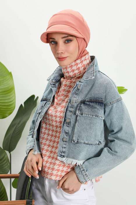 Detachable Visor Winter Turban for Women, Ribbed Polyviscose Stretch Headwrap, Stylish One-Size Cap for Cold Weather,B-82RB