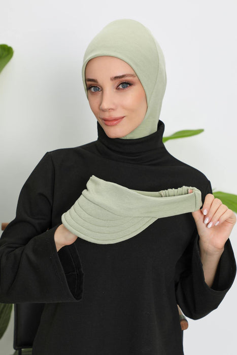 Detachable Visor Winter Turban for Women, Ribbed Polyviscose Stretch Headwrap, Stylish One-Size Cap for Cold Weather,B-82RB