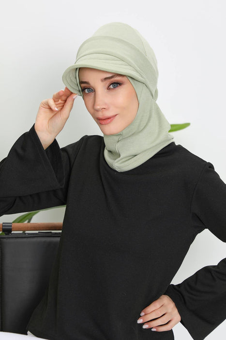 Detachable Visor Winter Turban for Women, Ribbed Polyviscose Stretch Headwrap, Stylish One-Size Cap for Cold Weather,B-82RB