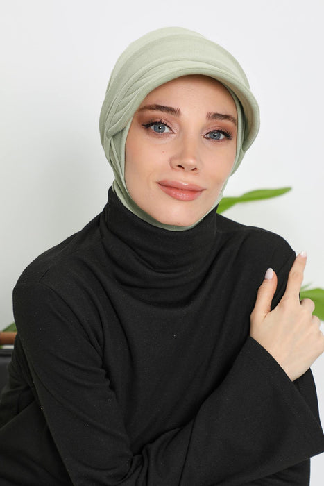 Detachable Visor Winter Turban for Women, Ribbed Polyviscose Stretch Headwrap, Stylish One-Size Cap for Cold Weather,B-82RB