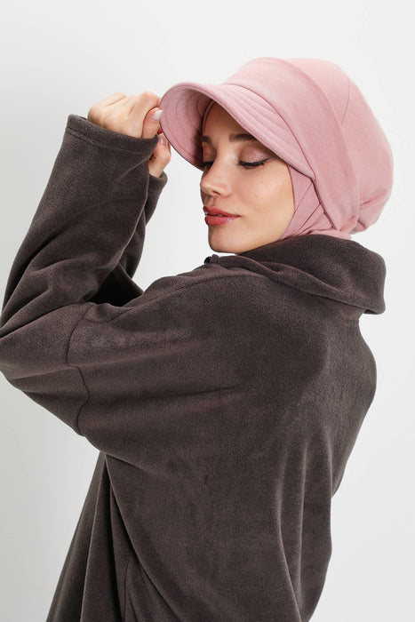 Detachable Visor Winter Turban for Women, Ribbed Polyviscose Stretch Headwrap, Stylish One-Size Cap for Cold Weather,B-82RB