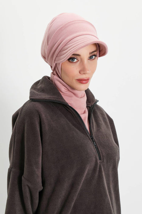 Detachable Visor Winter Turban for Women, Ribbed Polyviscose Stretch Headwrap, Stylish One-Size Cap for Cold Weather,B-82RB