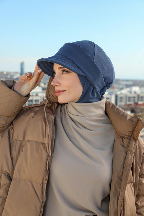 Detachable Visor Winter Turban for Women, Ribbed Polyviscose Stretch Headwrap, Stylish One-Size Cap for Cold Weather,B-82RB