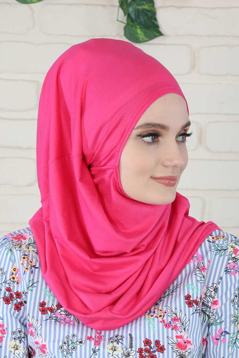 Easy to Wear Instant Turban Scarf for Women, Plain Color Turban Hijab Headwrap for Daily Use, Comfortable Modest Fashion Hijab Design,B-33 Fuchsia