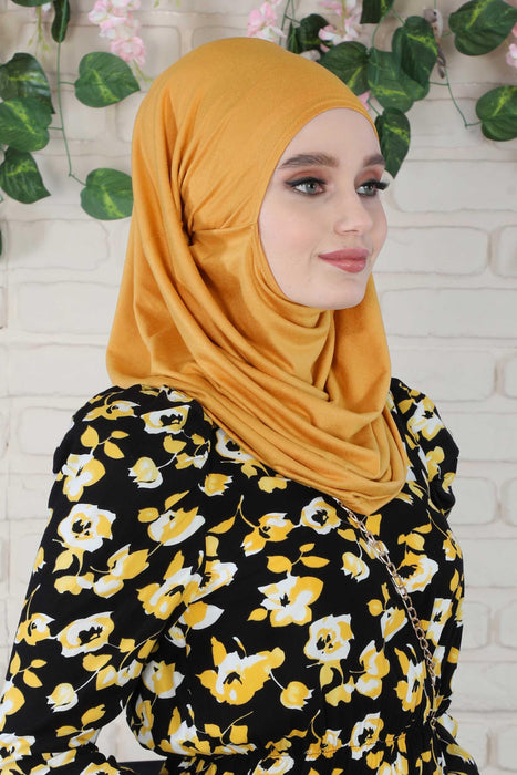 Easy to Wear Instant Turban Scarf for Women, Plain Color Turban Hijab Headwrap for Daily Use, Comfortable Modest Fashion Hijab Design,B-33 Mustard Yellow