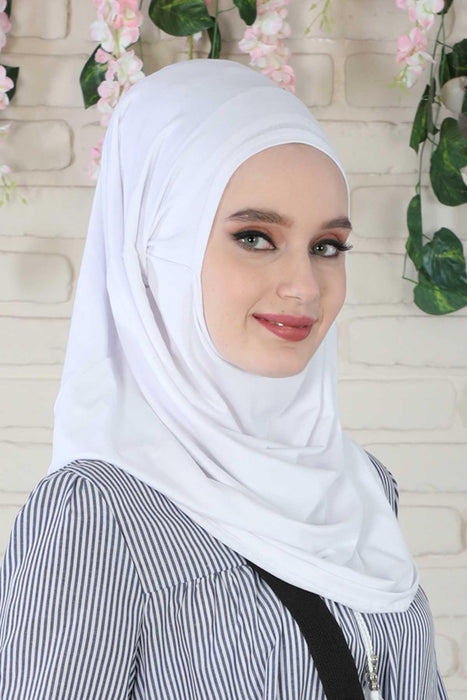 Easy to Wear Instant Turban Scarf for Women, Plain Color Turban Hijab Headwrap for Daily Use, Comfortable Modest Fashion Hijab Design,B-33 White