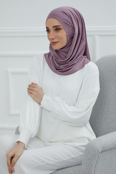 Easy to Wear Instant Turban Scarf for Women, Plain Color Turban Hijab Headwrap for Daily Use, Comfortable Modest Fashion Hijab Design,B-33 Lilac