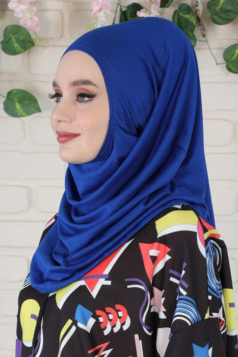 Easy to Wear Instant Turban Scarf for Women, Plain Color Turban Hijab Headwrap for Daily Use, Comfortable Modest Fashion Hijab Design,B-33 Sax Blue