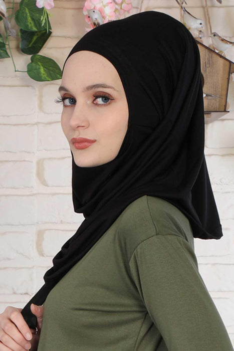 Easy to Wear Instant Turban Scarf for Women, Plain Color Turban Hijab Headwrap for Daily Use, Comfortable Modest Fashion Hijab Design,B-33 Black