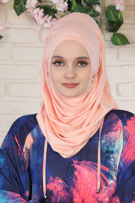 Easy to Wear Instant Turban Scarf for Women, Plain Color Turban Hijab Headwrap for Daily Use, Comfortable Modest Fashion Hijab Design,B-33 Powder