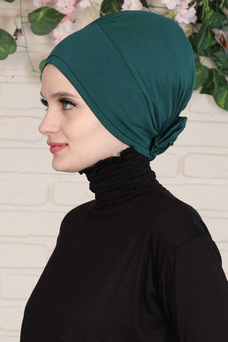 Elastic Easy Wrap Instant Turban Bonnet Cap for Women, Fashionable Single Colour Pre-Tied Turban Hijab, Cotton Elastic Chemo Headwear,B-53 Green