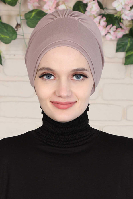 Elastic Easy Wrap Instant Turban Bonnet Cap for Women, Fashionable Single Colour Pre-Tied Turban Hijab, Cotton Elastic Chemo Headwear,B-53 Mink