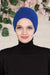 Elastic Easy Wrap Instant Turban Bonnet Cap for Women, Fashionable Single Colour Pre-Tied Turban Hijab, Cotton Elastic Chemo Headwear,B-53 Sax Blue