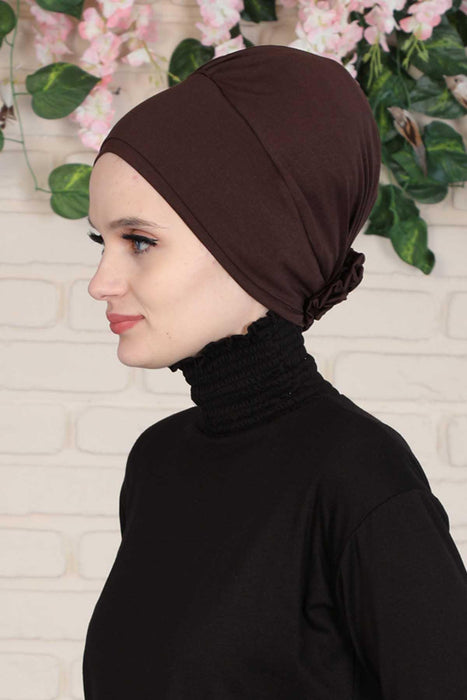 Elastic Easy Wrap Instant Turban Bonnet Cap for Women, Fashionable Single Colour Pre-Tied Turban Hijab, Cotton Elastic Chemo Headwear,B-53 Brown