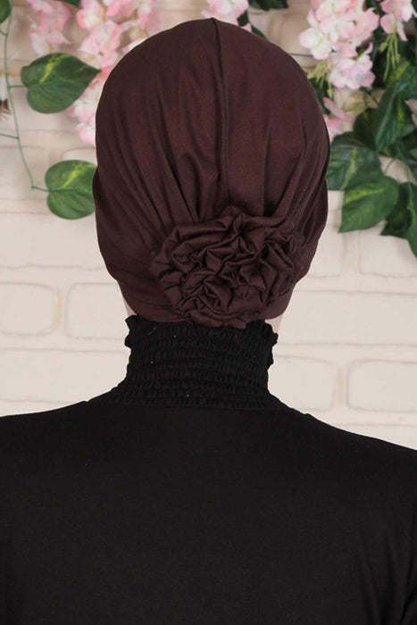Elastic Easy Wrap Instant Turban Bonnet Cap for Women, Fashionable Single Colour Pre-Tied Turban Hijab, Cotton Elastic Chemo Headwear,B-53 Brown