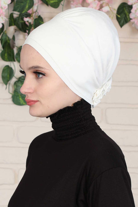 Elastic Easy Wrap Instant Turban Bonnet Cap for Women, Fashionable Single Colour Pre-Tied Turban Hijab, Cotton Elastic Chemo Headwear,B-53 Ivory
