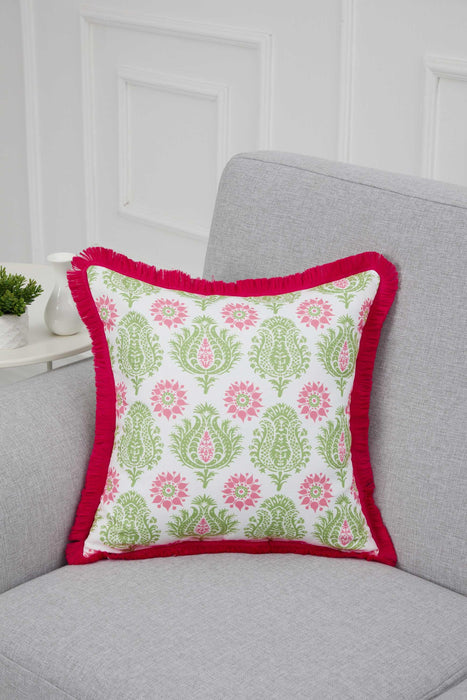 Elegant Damask Throw Pillow Cover with Fringed Edges, 18x18 Inches Cushion Cover for Modern Living Room Decorations, Pillow Cover Gift,K-316 Suzani Pattern 79-80