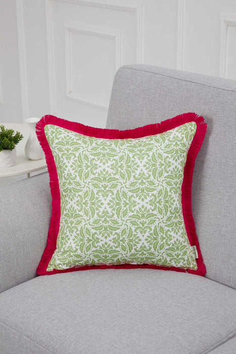 Elegant Damask Throw Pillow Cover with Fringed Edges, 18x18 Inches Cushion Cover for Modern Living Room Decorations, Pillow Cover Gift,K-316 Suzani Pattern 79-80
