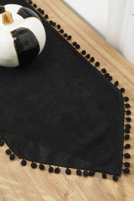 Elegant Knit Fabric Table Runner with Playful Pom-Pom Edges, Charming Pom-Pom Knit Table Runner for Cozy and Stylish Home Table Decor,R-20K