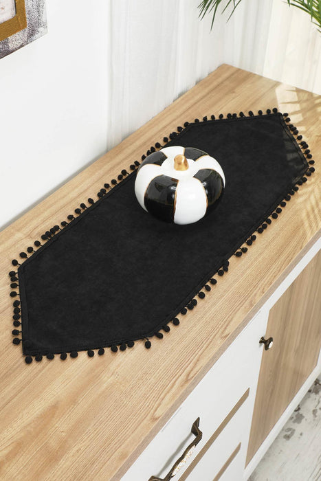 Elegant Knit Fabric Table Runner with Playful Pom-Pom Edges, Charming Pom-Pom Knit Table Runner for Cozy and Stylish Home Table Decor,R-20K