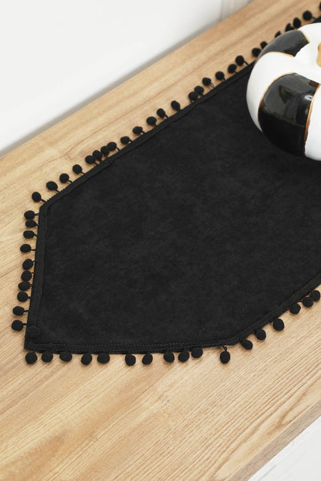 Elegant Knit Fabric Table Runner with Playful Pom-Pom Edges, Charming Pom-Pom Knit Table Runner for Cozy and Stylish Home Table Decor,R-20K