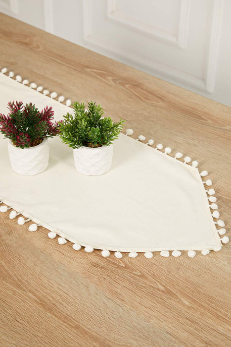 Elegant Knit Fabric Table Runner with Playful Pom-Pom Edges, Charming Pom-Pom Knit Table Runner for Cozy and Stylish Home Table Decor,R-20K