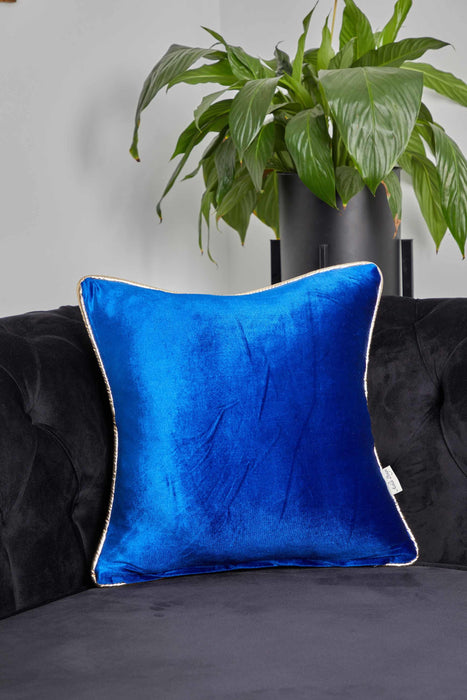 Elegant Velvet Lumbar Pillow Cover with Gold Stripe Edges, 18x18 Inches Square Throw Pillow Cover with Soft Touch for Interior Designs,K-318 Sax Blue