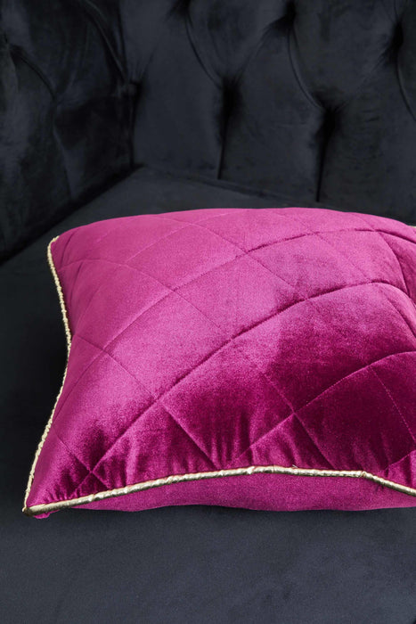 Elegant Velvet Lumbar Pillow Cover with Gold Stripe Edges, 18x18 Inches Square Throw Pillow Cover with Soft Touch for Interior Designs,K-318 Purple