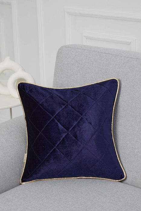 Elegant Velvet Lumbar Pillow Cover with Gold Stripe Edges, 18x18 Inches Square Throw Pillow Cover with Soft Touch for Interior Designs,K-318 Navy Blue