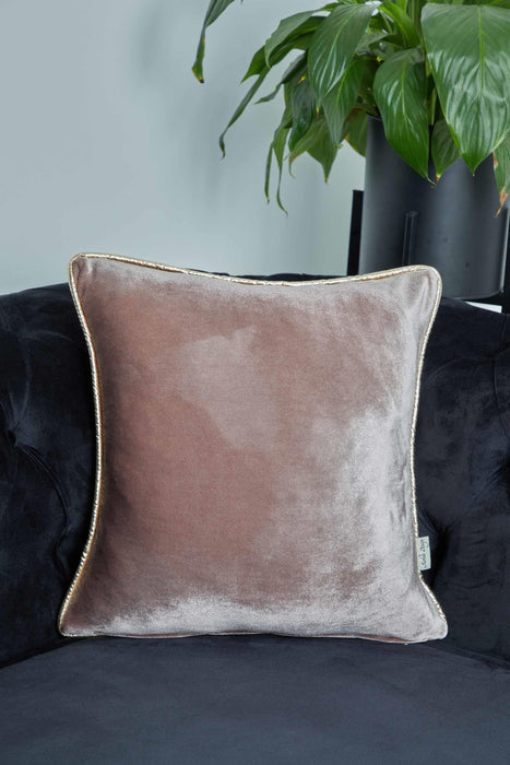 Elegant Velvet Lumbar Pillow Cover with Gold Stripe Edges, 18x18 Inches Square Throw Pillow Cover with Soft Touch for Interior Designs,K-318 Mink