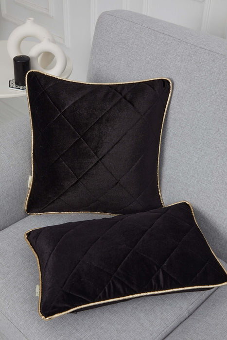 Elegant Velvet Lumbar Pillow Cover with Gold Stripe Edges, 18x18 Inches Square Throw Pillow Cover with Soft Touch for Interior Designs,K-318 Black