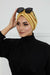 Elegant Velvet Shirred Instant Turban for Women, Luxurious Velour Instant Headwrap, Fashionable Pre-Tied Hijab Turban Cap for Women,B-20K Mustard Yellow