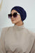 Elegant Velvet Shirred Instant Turban for Women, Luxurious Velour Instant Headwrap, Fashionable Pre-Tied Hijab Turban Cap for Women,B-20K Navy Blue
