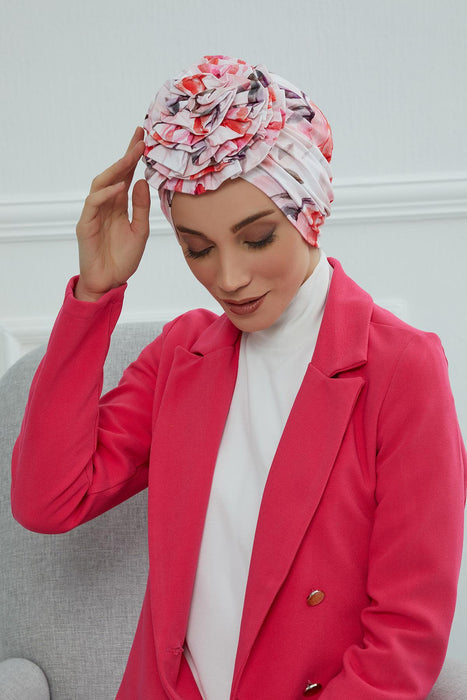 Fashionable High Quality Instant Turban Scarf Head Wrap made from Combed Cotton, Chemo Headwear with Beautiful Rose Patterns,B-21YD Rose Garden